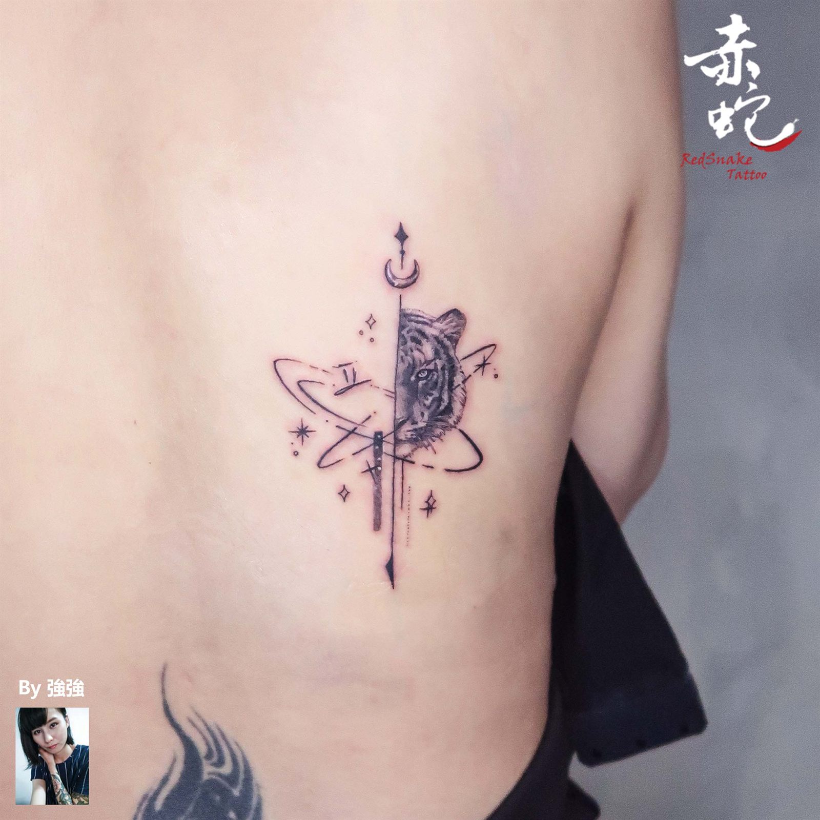 強強 台中女刺青師 幾何 / 寫實 / 黑白 刺青作品 RedSnake Tattoo