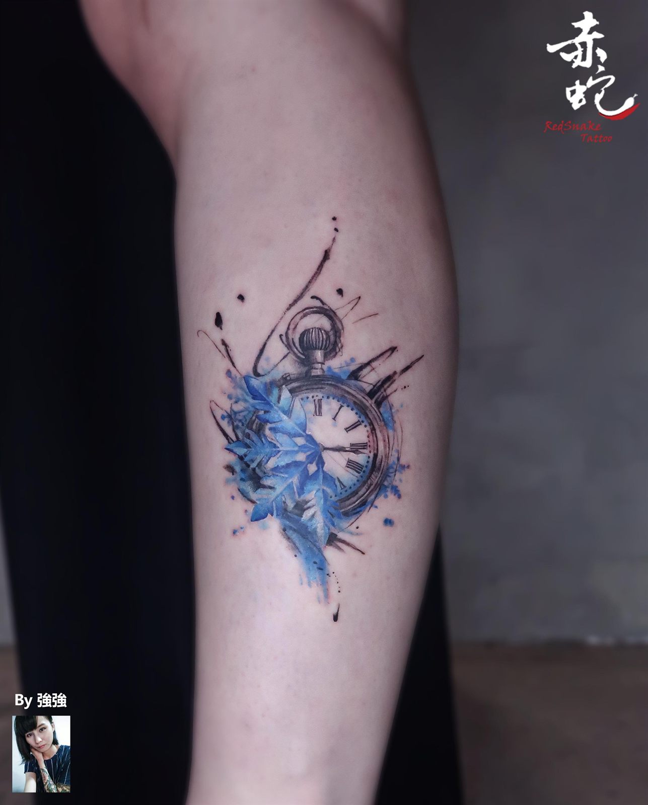 強強 台中女刺青師 水彩 / 腳 / 彩色 刺青作品 RedSnake Tattoo