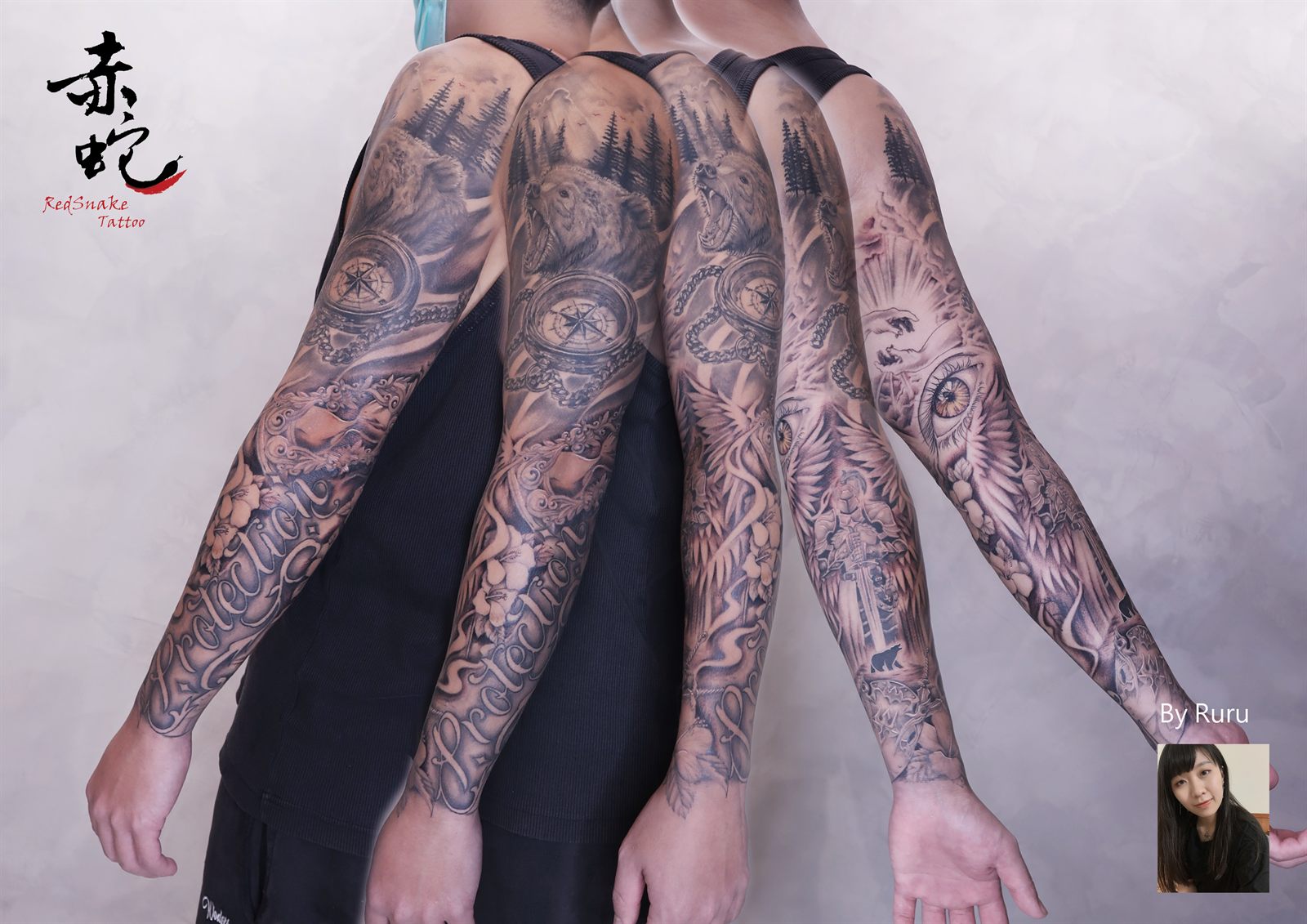 RURU 台中女刺青師 手臂 / 文字 刺青作品 RedSnake Tattoo