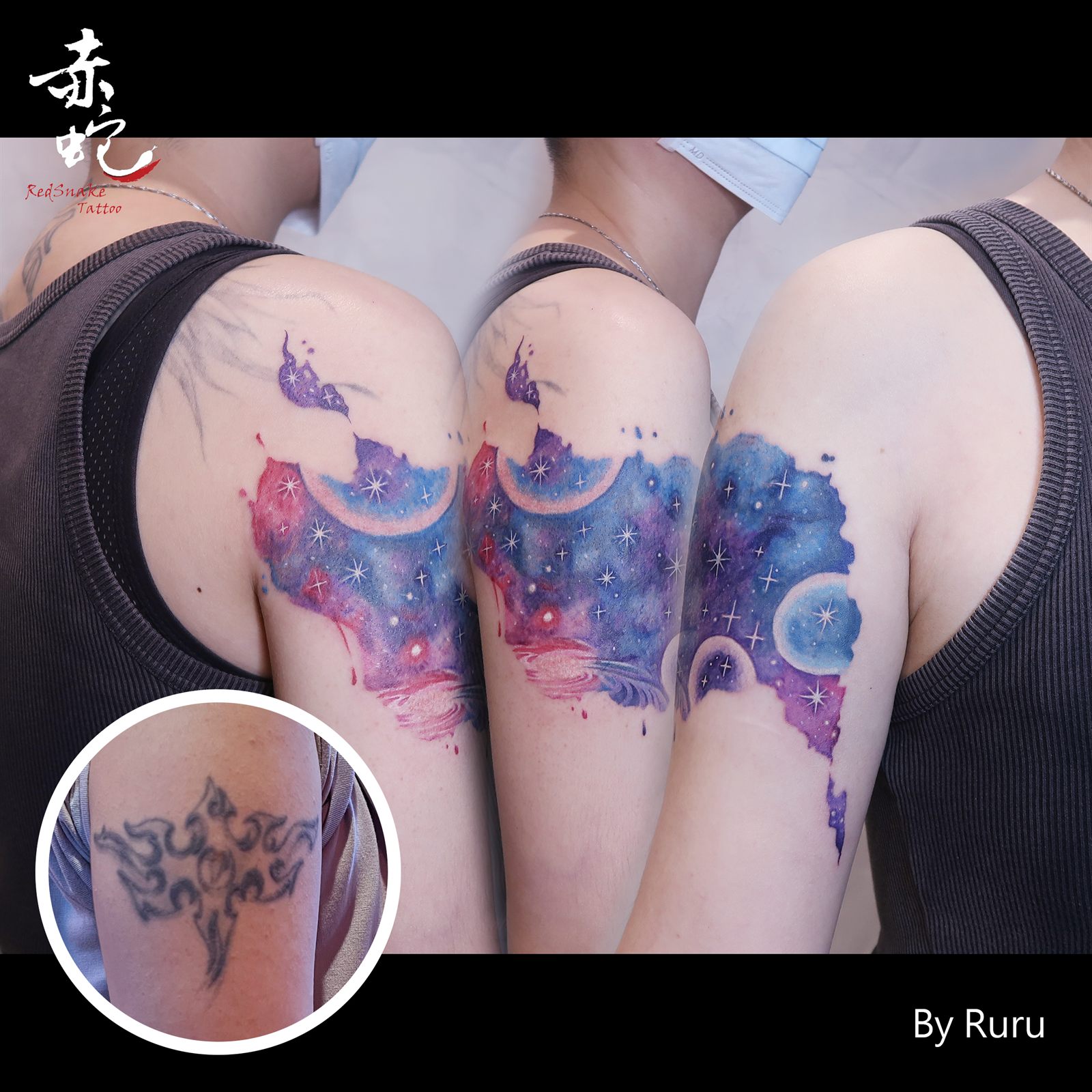 RURU 台中女刺青師 手臂 / 水彩 刺青作品 RedSnake Tattoo