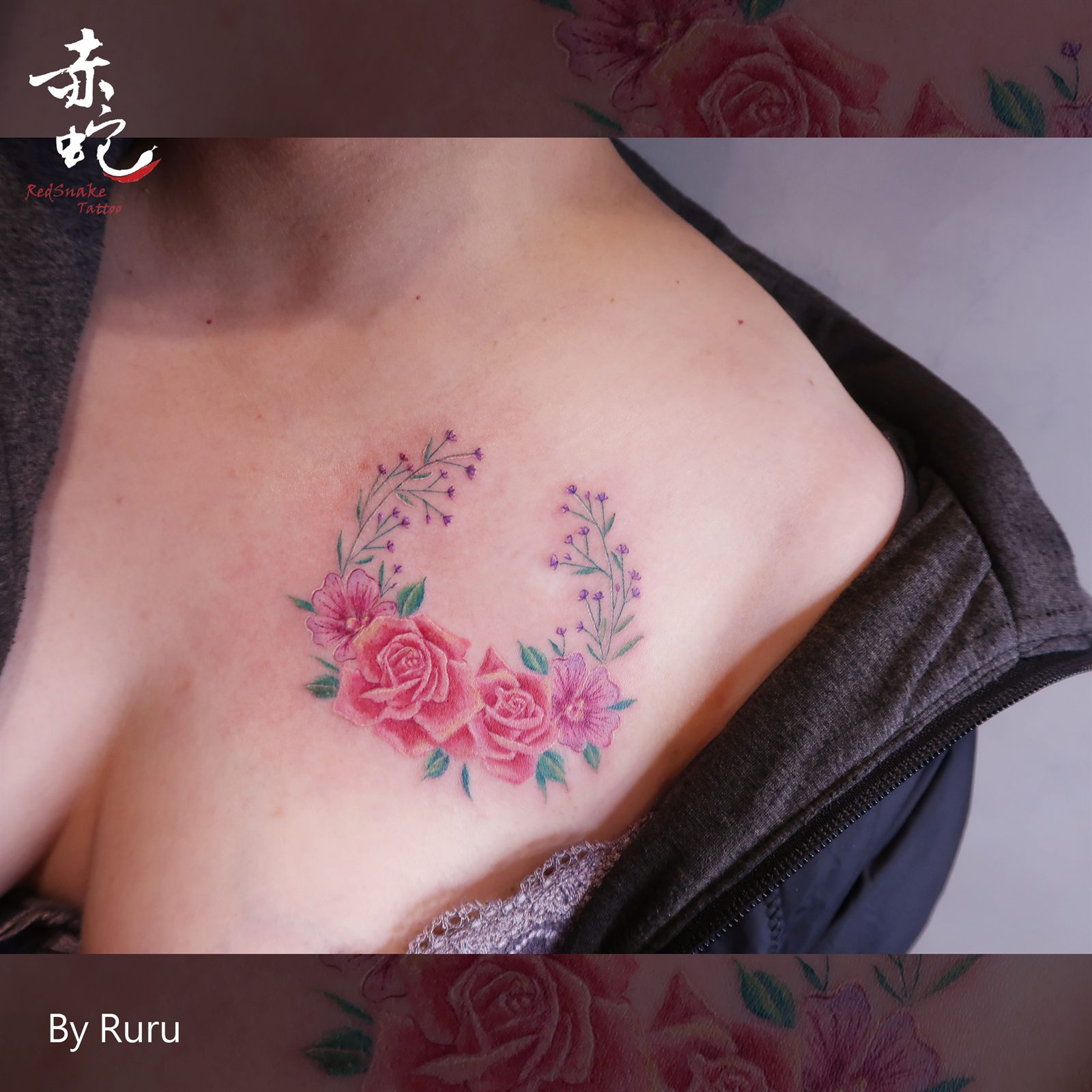 RURU 台中女刺青師 插圖 / 胸 刺青作品 RedSnake Tattoo