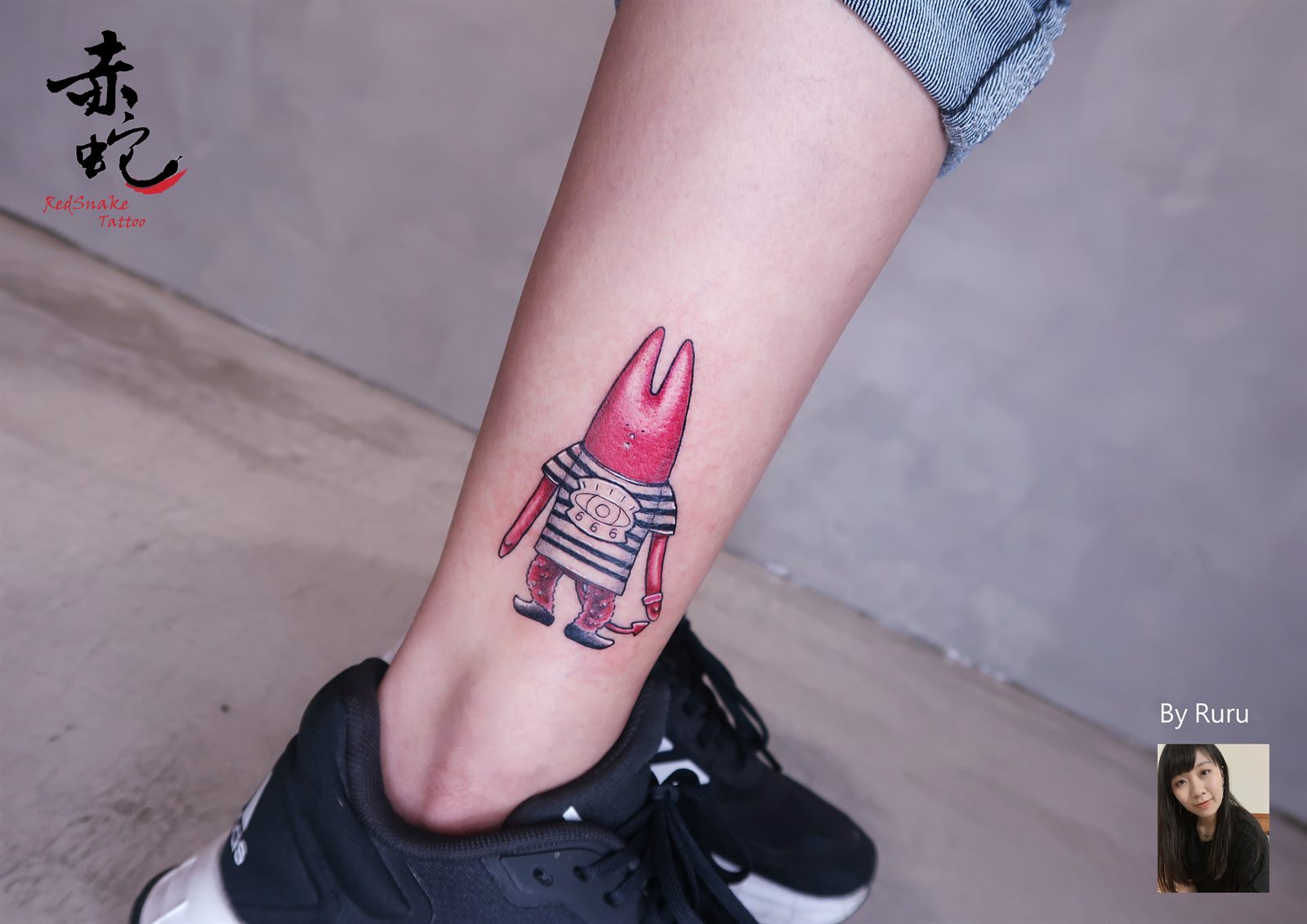 RURU 台中女刺青師 腿 / 美式 刺青作品 RedSnake Tattoo