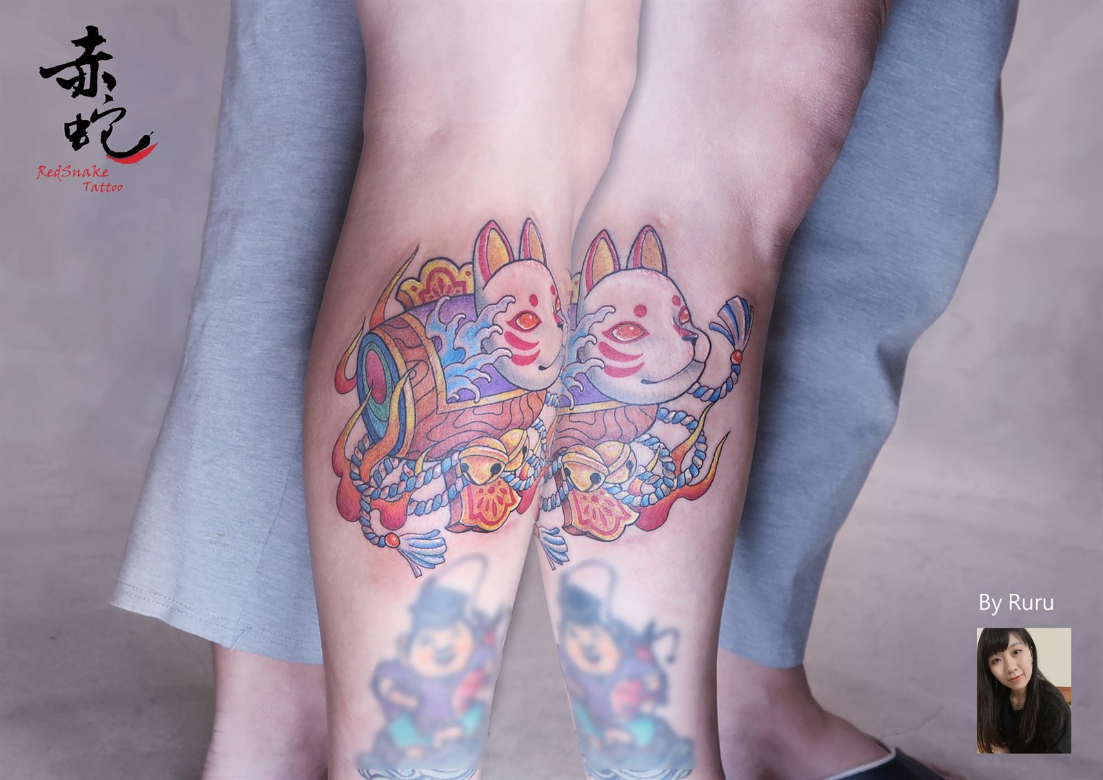 RURU 台中女刺青師 腿 / 插圖 刺青作品 RedSnake Tattoo