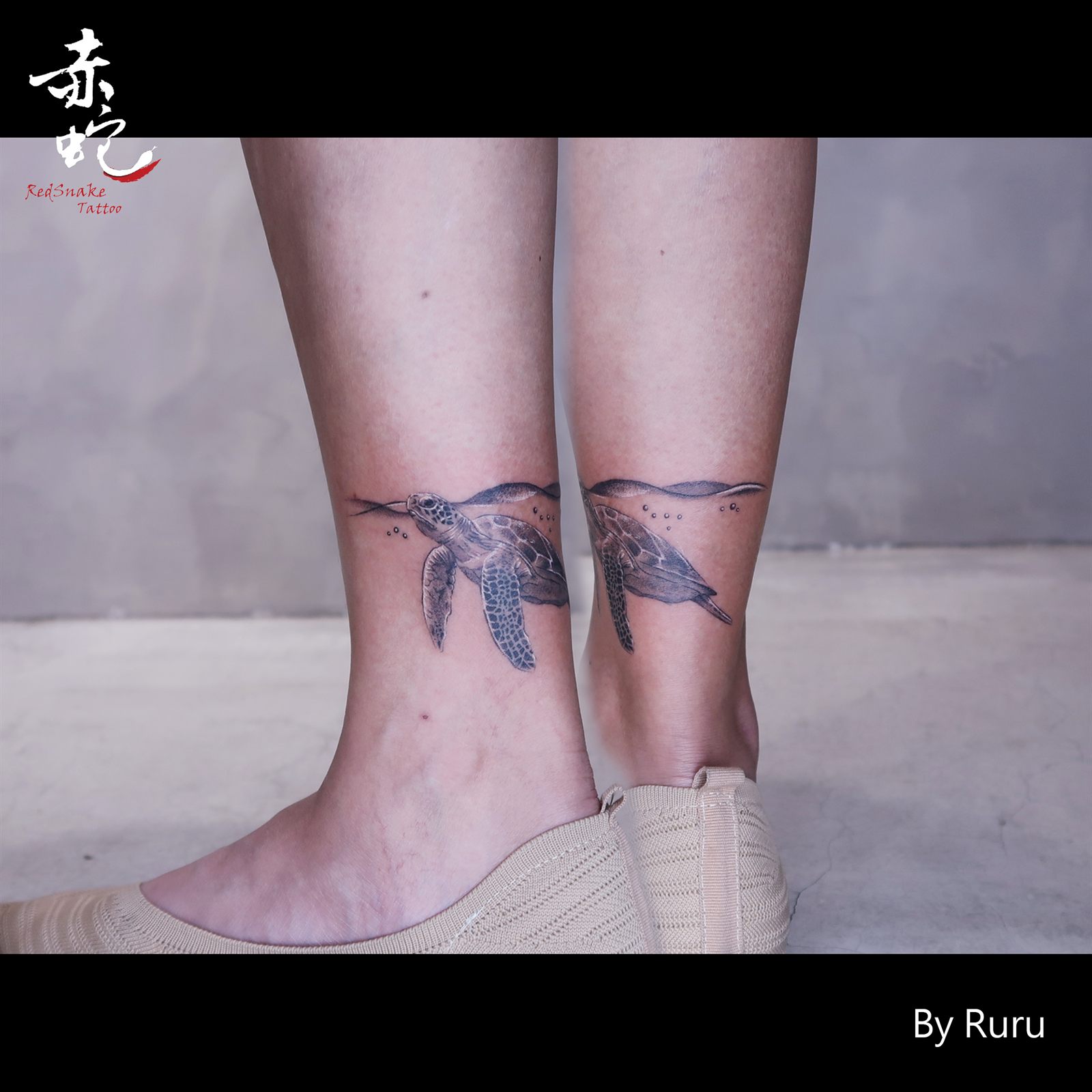 RURU 台中女刺青師 腿 / 插圖 刺青作品 RedSnake Tattoo