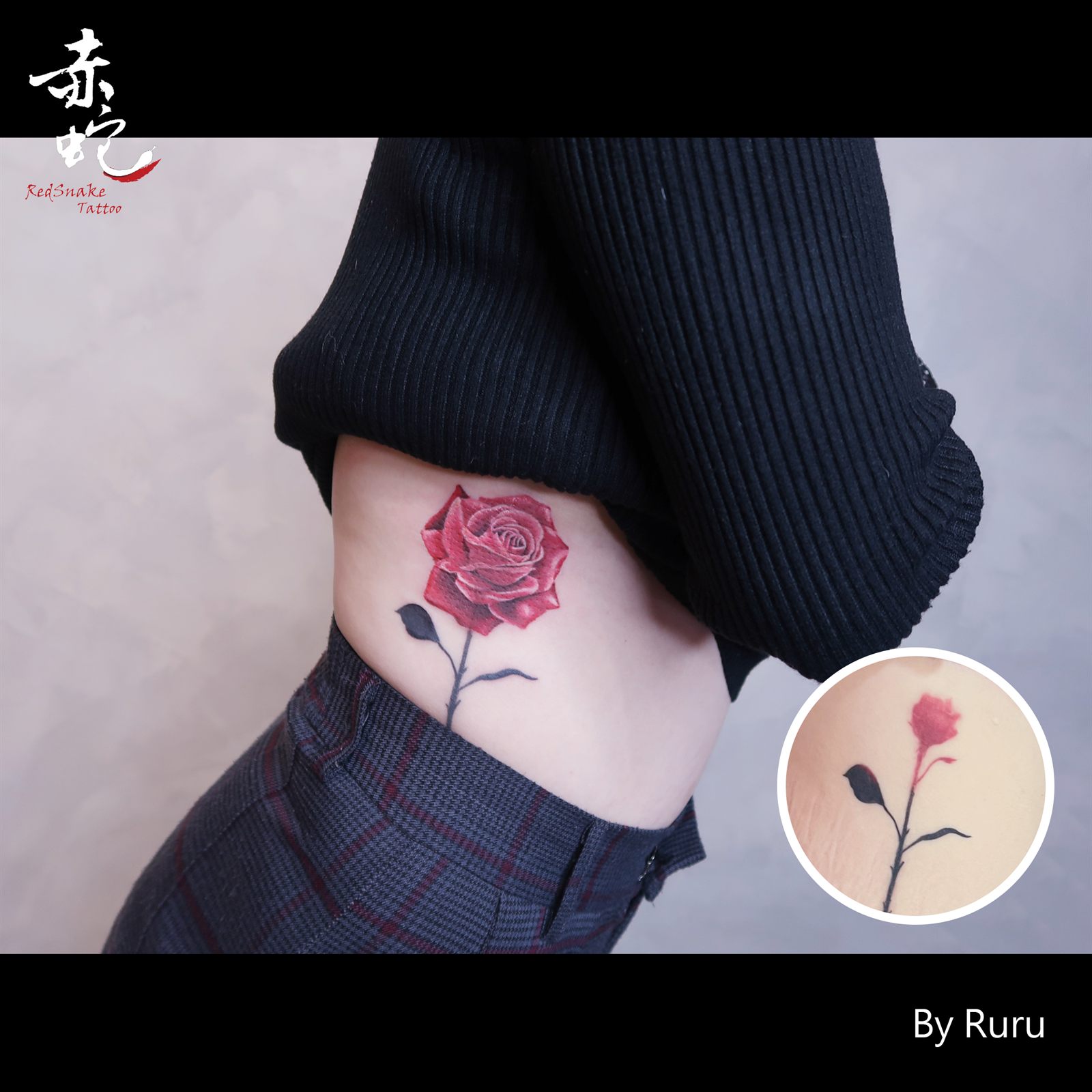RURU 台中女刺青師 腰側 / 插圖 刺青作品 RedSnake Tattoo
