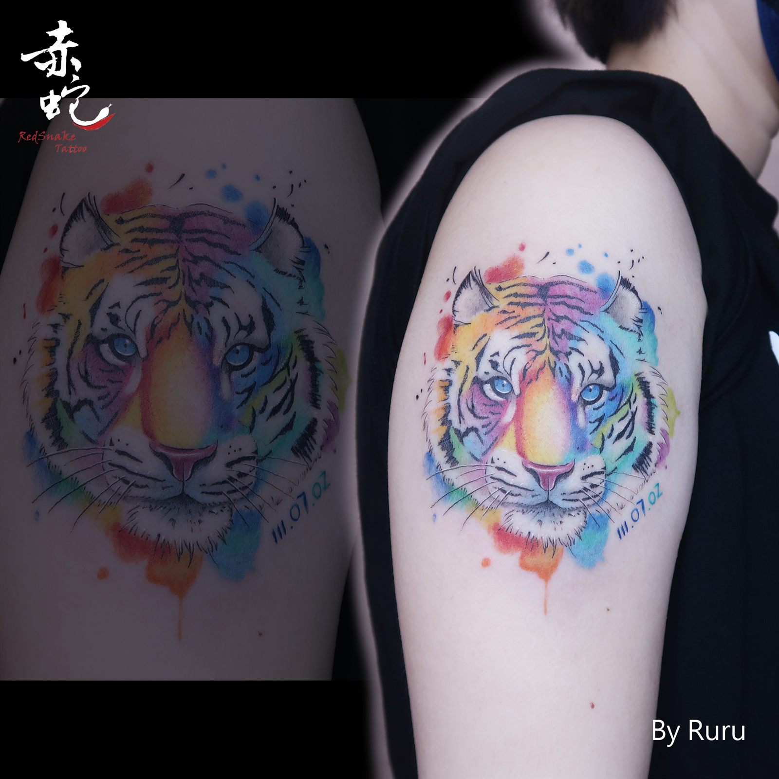 RURU 台中女刺青師 水彩 / 手臂 刺青作品 RedSnake Tattoo