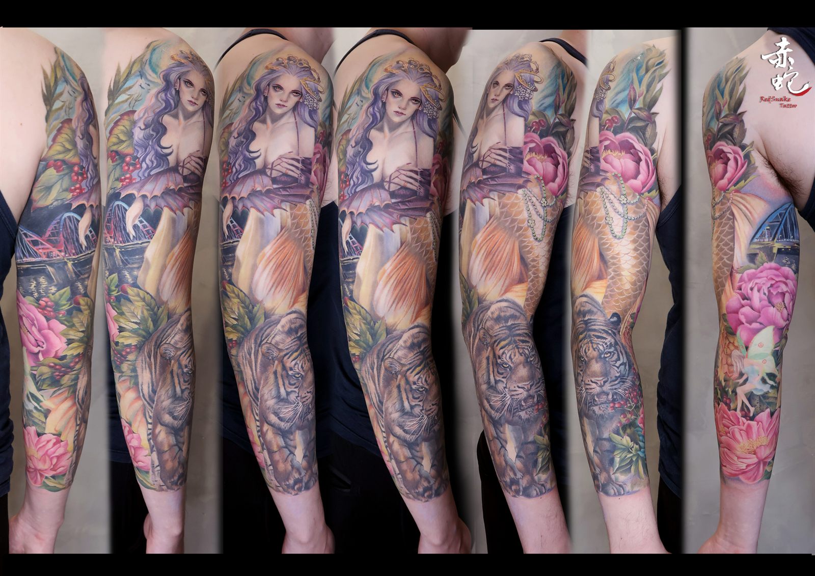 小YU 台中女刺青師 寫實 / 人魚 / 彩色 刺青作品 RedSnake Tattoo