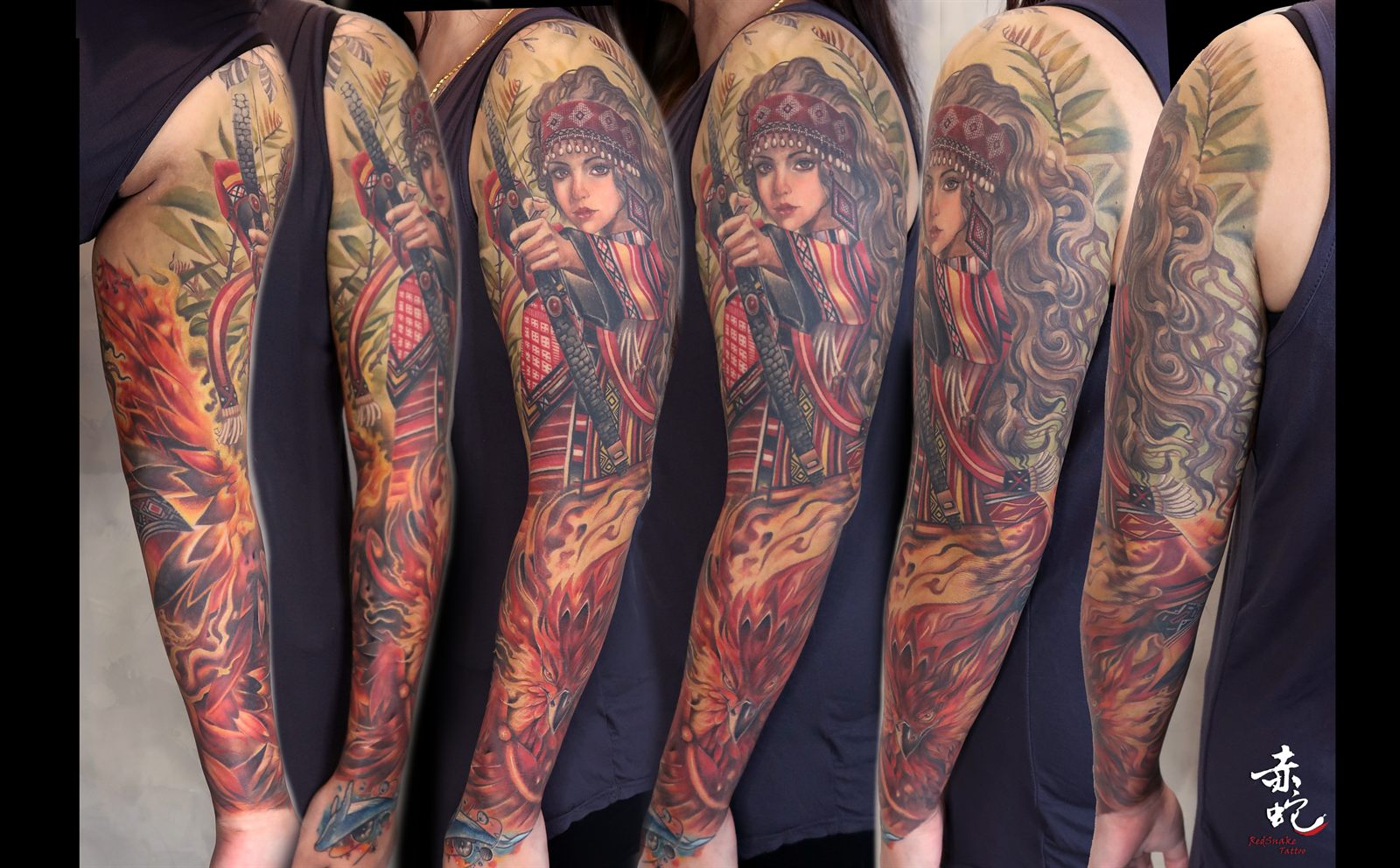 小YU 台中女刺青師 寫實 / 原住民 / 彩色 刺青作品 RedSnake Tattoo