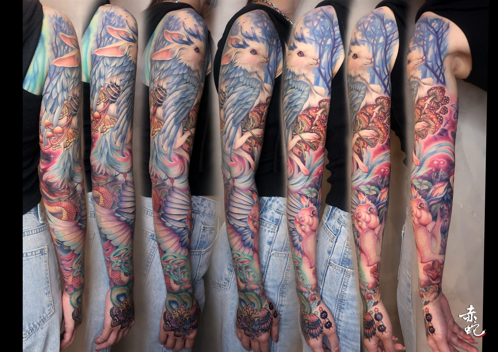 小YU 台中女刺青師 袖套 / 彩色龍 / 彩色 刺青作品 RedSnake Tattoo