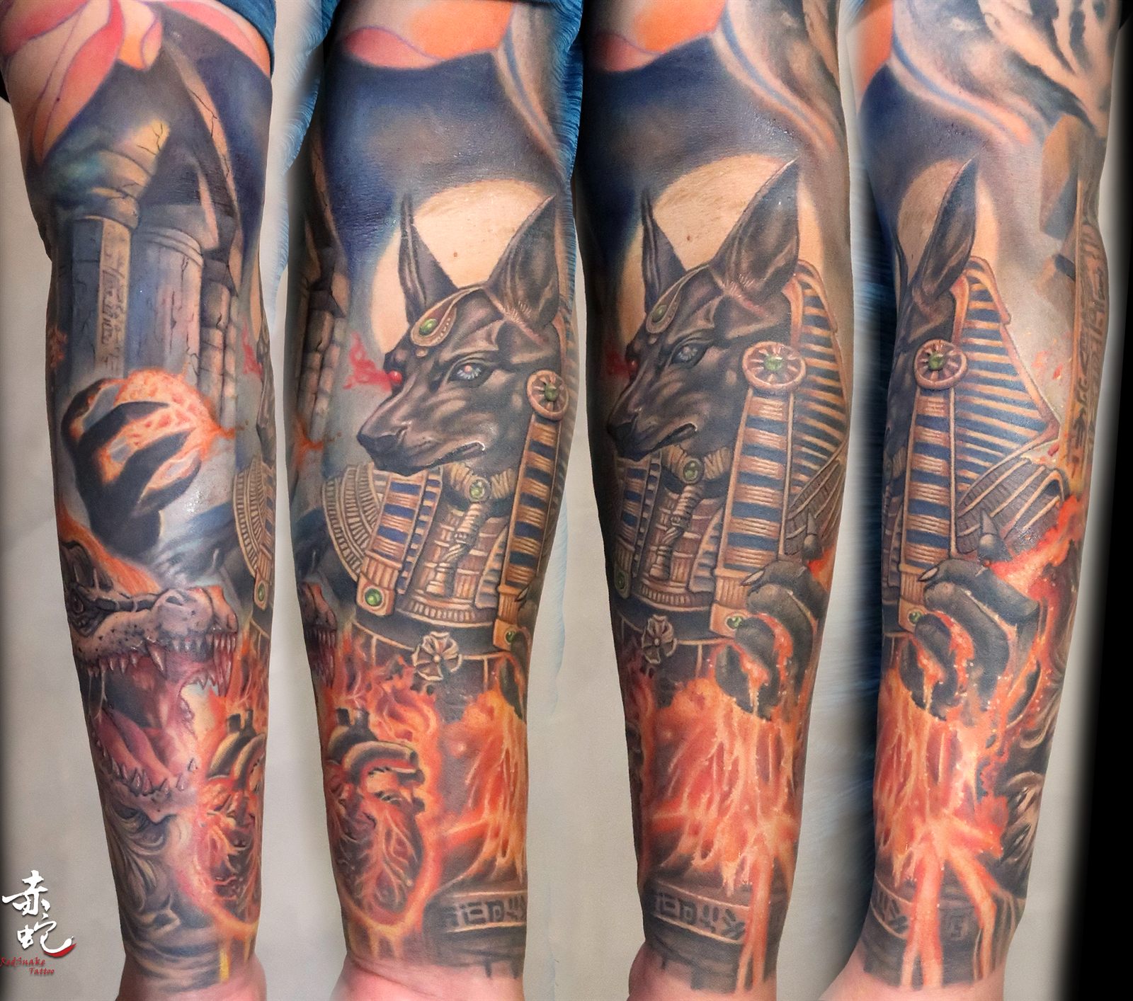 小YU 台中女刺青師 袖套 / 埃及 / 彩色 刺青作品 RedSnake Tattoo