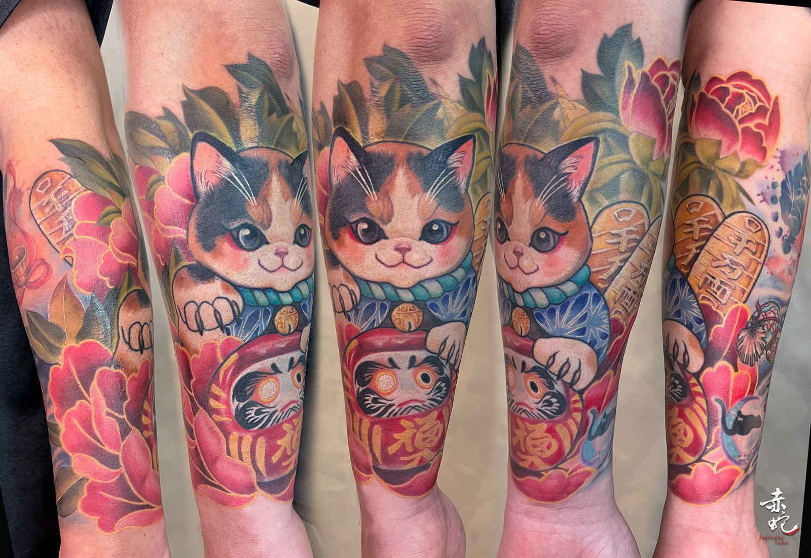小YU 台中女刺青師 袖套 / 招財貓 / 彩色 刺青作品 RedSnake Tattoo