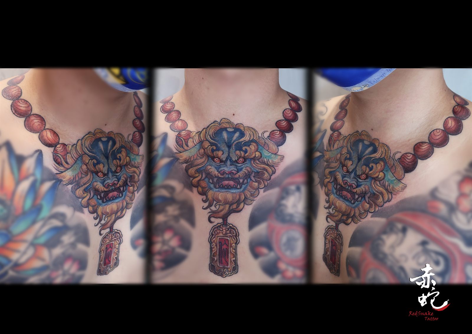 小YU 台中女刺青師 項鍊 / 唐獅 / 彩色 刺青作品 RedSnake Tattoo