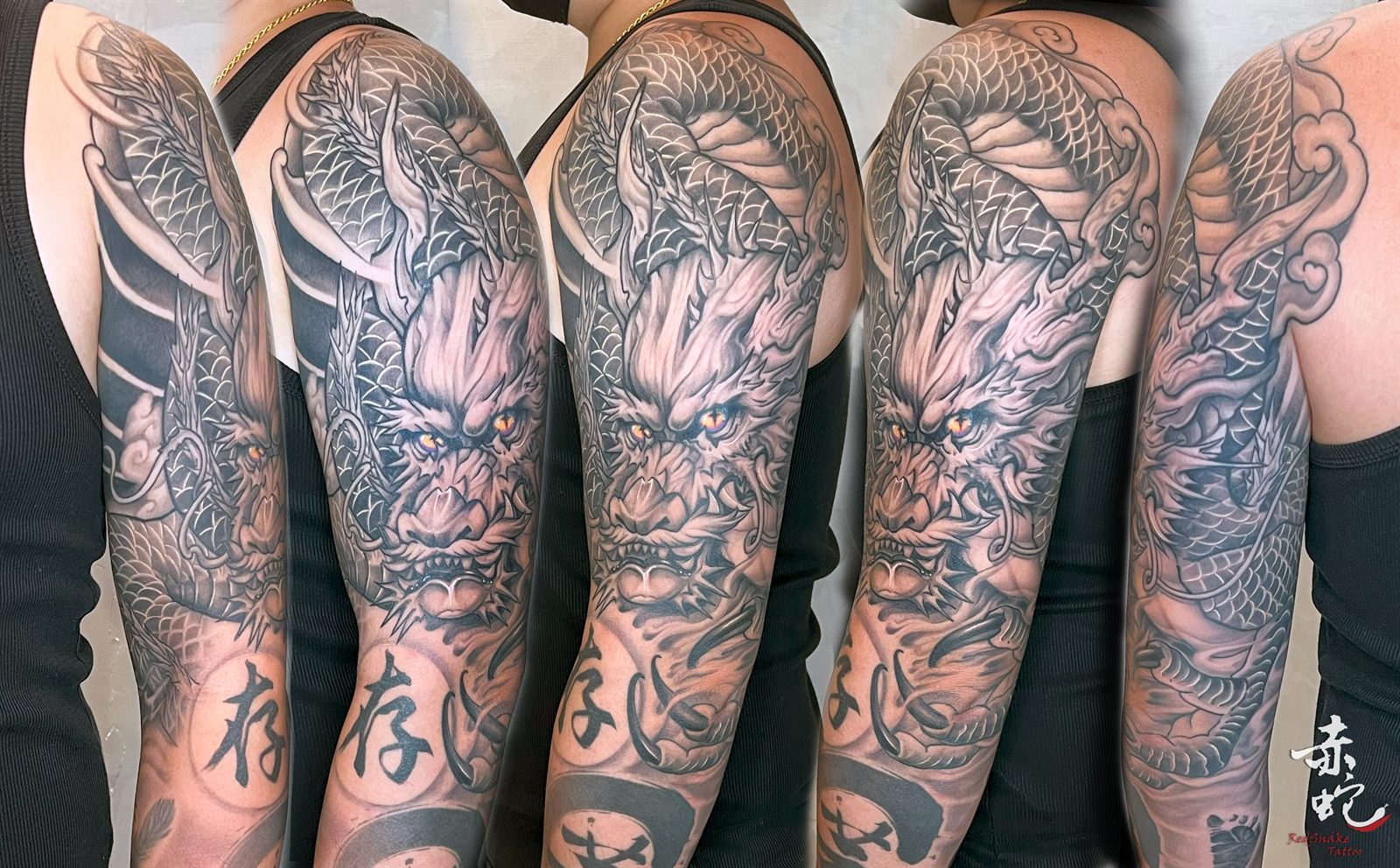 小YU 台中女刺青師 半採 / 名字 / 黑白 刺青作品 RedSnake Tattoo